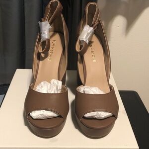 Sun + Stone Brown Open-Toe Ankle-Strap Platform Sandals